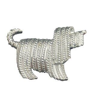 Vintage Sarah Coventry Ribbed Silver tone Shaggy Sheep Dog Pin Brooch Signed